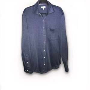 Peter Millar Shirt Size‎ Medium Blue Birdseye Stretch Knit Long Sleeve Button Up
